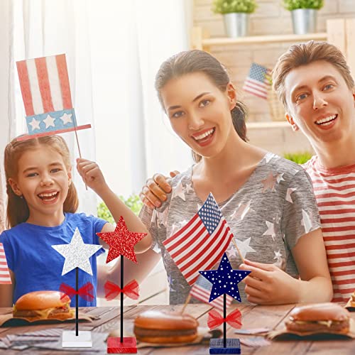 3 Pieces 4th of July Tiered Tray Decor Wood Memorial Day Decorations Wooden Firework Patriotic Rustic Centerpieces Farmhouse Independence Day Wooden Table Decoration for Home Tables (Fresh Style)
