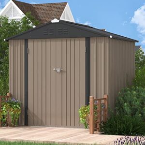 flamaker storage shed outdoor metal garden shed with lockable door utility tool shed storage house for backyard, patio and lawn (6 x 8 ft)
