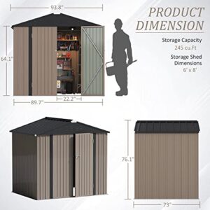 Flamaker Storage Shed Outdoor Metal Garden Shed with Lockable Door Utility Tool Shed Storage House for Backyard, Patio and Lawn (6 x 8 FT)