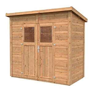 Leisure Season Urbano Lean to Shed Kit - Modern Weatherproof Outdoor Storage Shed with Floor, Doors, Plexiglass Windows, Pent Roof - Nordic Spruce Wood Shed Kit - Medium Brown, 8'x4' (URB8X47853)