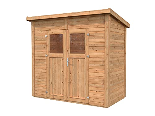 Leisure Season Urbano Lean to Shed Kit - Modern Weatherproof Outdoor Storage Shed with Floor, Doors, Plexiglass Windows, Pent Roof - Nordic Spruce Wood Shed Kit - Medium Brown, 8'x4' (URB8X47853)