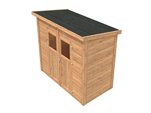 Leisure Season Urbano Lean to Shed Kit - Modern Weatherproof Outdoor Storage Shed with Floor, Doors, Plexiglass Windows, Pent Roof - Nordic Spruce Wood Shed Kit - Medium Brown, 8'x4' (URB8X47853)