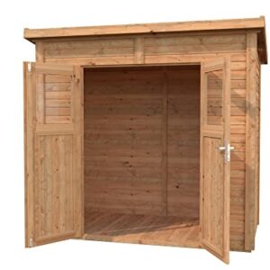 Leisure Season Urbano Lean to Shed Kit - Modern Weatherproof Outdoor Storage Shed with Floor, Doors, Plexiglass Windows, Pent Roof - Nordic Spruce Wood Shed Kit - Medium Brown, 8'x4' (URB8X47853)