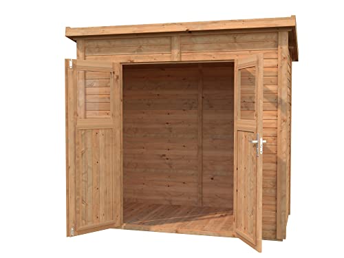 Leisure Season Urbano Lean to Shed Kit - Modern Weatherproof Outdoor Storage Shed with Floor, Doors, Plexiglass Windows, Pent Roof - Nordic Spruce Wood Shed Kit - Medium Brown, 8'x4' (URB8X47853)