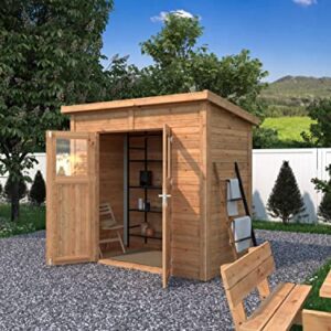 Leisure Season Urbano Lean to Shed Kit - Modern Weatherproof Outdoor Storage Shed with Floor, Doors, Plexiglass Windows, Pent Roof - Nordic Spruce Wood Shed Kit - Medium Brown, 8'x4' (URB8X47853)