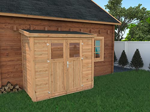 Leisure Season Urbano Lean to Shed Kit - Modern Weatherproof Outdoor Storage Shed with Floor, Doors, Plexiglass Windows, Pent Roof - Nordic Spruce Wood Shed Kit - Medium Brown, 8'x4' (URB8X47853)