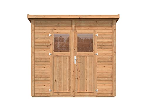 Leisure Season Urbano Lean to Shed Kit - Modern Weatherproof Outdoor Storage Shed with Floor, Doors, Plexiglass Windows, Pent Roof - Nordic Spruce Wood Shed Kit - Medium Brown, 8'x4' (URB8X47853)