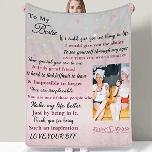 d-story personalized photo blanket for sister bestie: custom throw blanket bestie friendship for birthday gifts, best friend ever purple name bff blanket-made in usa