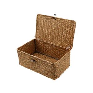 besportble storage basket basket with lid, seaweed handwoven woven storage box desktop sundries storage rattan basket with buttons 1pc – size s baskets