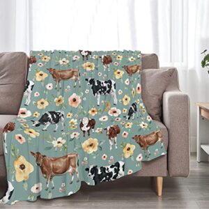 cow print blanket soft warm cute cow flowers throw blanket fluffy plush lightweight cozy cows fleece flannel girls gift blankets for kids adults bedding couch sofa 50″x40″
