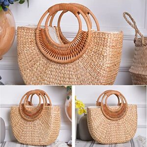 Rattan Straw Bag, Women Summer Beach Straw Tote Bag Weave Rattan Bag Woven Straw Purse Bag