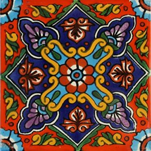 6x6 4 pcs Taretan Talavera Mexican Tile, Multicolor