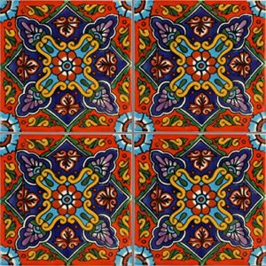 6x6 4 pcs Taretan Talavera Mexican Tile, Multicolor