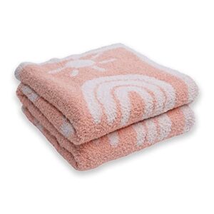 Luxury Fleece Rainbow Sunshine Pattern Throw Blanket Knitted Ultra Soft Reversible Blanket Air Feel Cozy Warm for Bed Sofa Couch in All Seasons, 51"x63", Pink