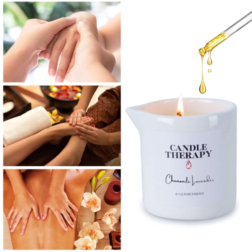 Candle Therapy Massage Oil Candles with Spout, 8.1 oz Natural Moisturizing Lotion Candle for Relaxing Body Candle, Low Temp Massaging Candle (Lavender Chamomile)