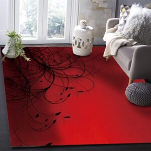 Retro Traditional Red Black Flowers Area Rug, Abstract Gradient Flower Kids Floor Carpet, Indoor Non-Slip Rug for Room Sofa Living Room Mat Bedroom Home Decor Floor Mats-5x7ft