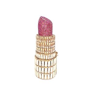 tngan women luxury lipstick shaped evening clutch elegant rhinestones crystal handbag sparkling party purse, gold rose red