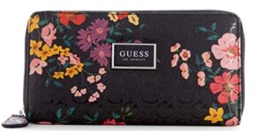guess factory women’s logo embossed floral print zip around wallet clutch bag – black multi