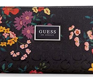 GUESS Factory Women's Logo Embossed Floral Print Zip Around Wallet Clutch Bag - Black Multi