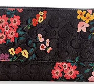 GUESS Factory Women's Logo Embossed Floral Print Zip Around Wallet Clutch Bag - Black Multi