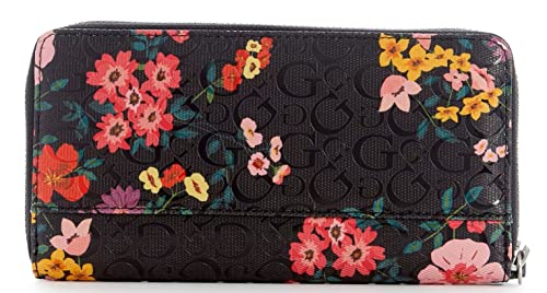 GUESS Factory Women's Logo Embossed Floral Print Zip Around Wallet Clutch Bag - Black Multi