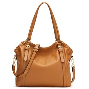 kattee women genuine leather soft totes shoulder hobo purses and handbags top handle bags (brown)
