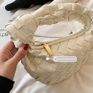 LIBOOI Woven Knotted Handbag, Dumpling Clutch Bag PU Leather Woven Hobo Bags for Women