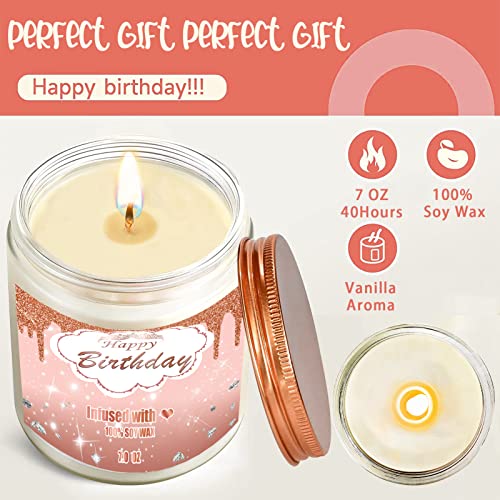 Vlipoeasn Happy Birthday Scented Candle Gifts for Her | Unique Gift for Best Friend Happy Birthday Hidden in Candle | Funny Soy Wax Candles Scents of Vanilla Gift Idea for Sister Mom Coworker 7OZ