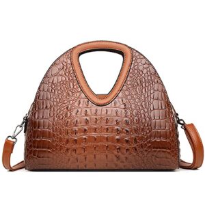 caalaay designer handbags and purse for women embossed crocodile pattern leather satchel bag crossbody shoulder bags stylish tote bags-brown
