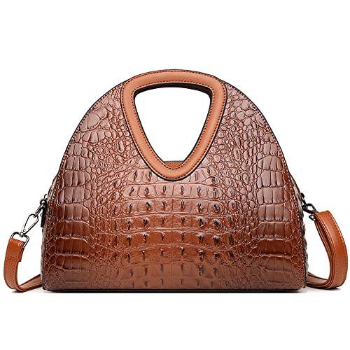 Caalaay Designer Handbags and Purse for Women Embossed Crocodile Pattern Leather Satchel Bag Crossbody Shoulder Bags Stylish Tote Bags-Brown