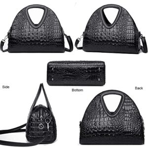 Caalaay Designer Handbags and Purse for Women Embossed Crocodile Pattern Leather Satchel Bag Crossbody Shoulder Bags Stylish Tote Bags-Brown