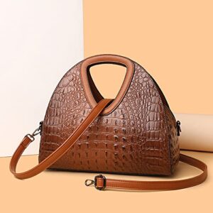 Caalaay Designer Handbags and Purse for Women Embossed Crocodile Pattern Leather Satchel Bag Crossbody Shoulder Bags Stylish Tote Bags-Brown