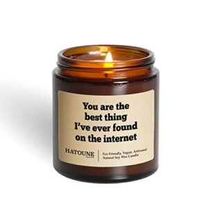 Hatoune Mystic Library Scented Soy Candle, You Are The Best Thing I've Ever Found On The Internet, Made in USA, 20-25 Hour Burn Time, 3.4 oz Amber Jar