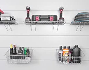 Crownwall Steel Shelf and Basket Organizer Value Kit with 5 Heavy Duty Shelves and Baskets for Storage and Organization, Compatible Slatwall