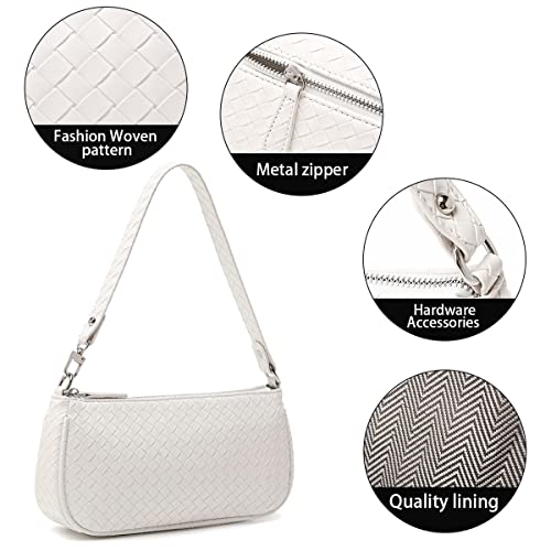 HROECHY Woven Shoulder Bags for Women Small White Purse Knoted Handbag Crocodile Pattern Clutch 90s Purses