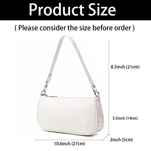 HROECHY Woven Shoulder Bags for Women Small White Purse Knoted Handbag Crocodile Pattern Clutch 90s Purses