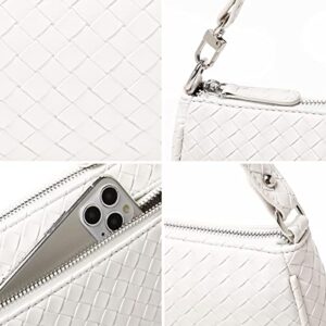 HROECHY Woven Shoulder Bags for Women Small White Purse Knoted Handbag Crocodile Pattern Clutch 90s Purses