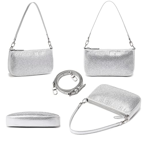 Rhinestone Purse Sparkly Bag Silver Diamond Shoulder Bag for Women Evening Prom Clutch Y2K Bag