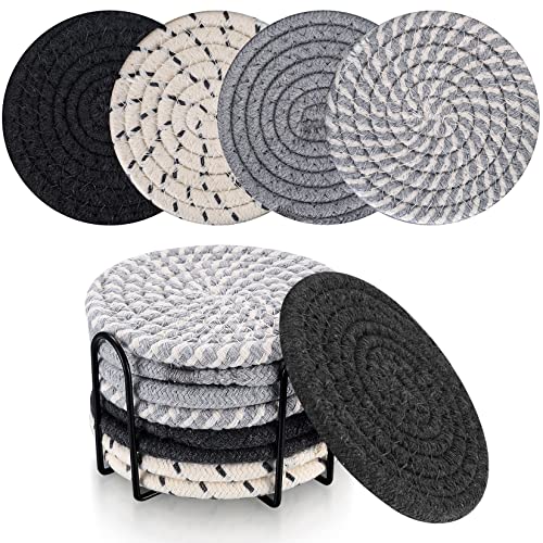 8 Pcs Coasters for Drinks, Absorbent Coasters, Cotton Woven Drink Coasters, Braided Coasters Heat-Resistant for Home Coffee Table Desk Cups Tabletop Protection Coasters