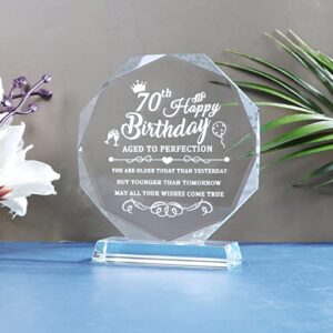 YWHL Happy 70th Birthday Gifts for Men Women Laser Engraving 70 Years Old Birthday Glass Plaque Keepsake for Grandparents Meaningful Birthday Presents for Someone Who Is Turning 70 Years old