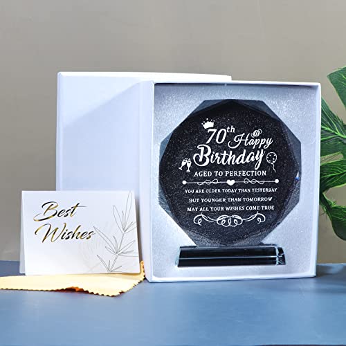 YWHL Happy 70th Birthday Gifts for Men Women Laser Engraving 70 Years Old Birthday Glass Plaque Keepsake for Grandparents Meaningful Birthday Presents for Someone Who Is Turning 70 Years old