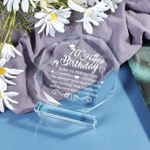 YWHL Happy 70th Birthday Gifts for Men Women Laser Engraving 70 Years Old Birthday Glass Plaque Keepsake for Grandparents Meaningful Birthday Presents for Someone Who Is Turning 70 Years old