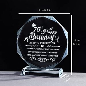 YWHL Happy 70th Birthday Gifts for Men Women Laser Engraving 70 Years Old Birthday Glass Plaque Keepsake for Grandparents Meaningful Birthday Presents for Someone Who Is Turning 70 Years old