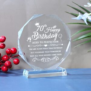 YWHL Happy 70th Birthday Gifts for Men Women Laser Engraving 70 Years Old Birthday Glass Plaque Keepsake for Grandparents Meaningful Birthday Presents for Someone Who Is Turning 70 Years old