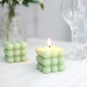 Efavormart 2 Pack | Sage Green 2" Bubble Cube Paraffin Wax Candles, Unscented Square Pillar Candle, Party Favor Gift
