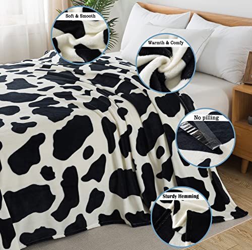 Flannel Fleece Cow Print Blanket King Size - Premium Anti-Static Super Soft Cozy Plush, Lightweight Microfiber Winter Warm Cow Print Throw Blanket for Couch Sofa Bed 90" x 108"(Black Cow King)