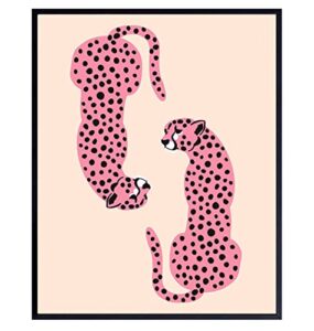 cheetah print wall decor – cheetah wall art – aesthetic room decor – minimalist mid-century modern wall art & decor – leopard home decor – pink teens little girls women bedroom decor unframed 8x10