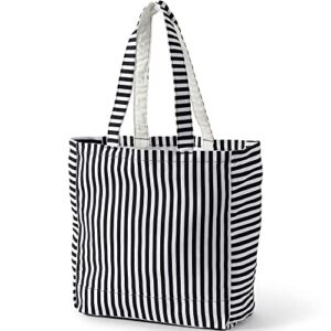 Lands' End Getaway Beach Tote Black/white Stripe Not Applicable No Sz