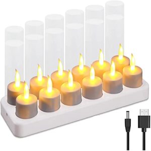 fireflystar led candles rechargeable battery powered candles tealight candles 12 pack with charging dock tealight cup
