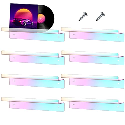 Yerliker 8 Pieces Acrylic Floating Shelves Set Adhesive Wall Display Shelf Pop Hanging for Space Save Room Bedroom Living Bathroom (Colorful)